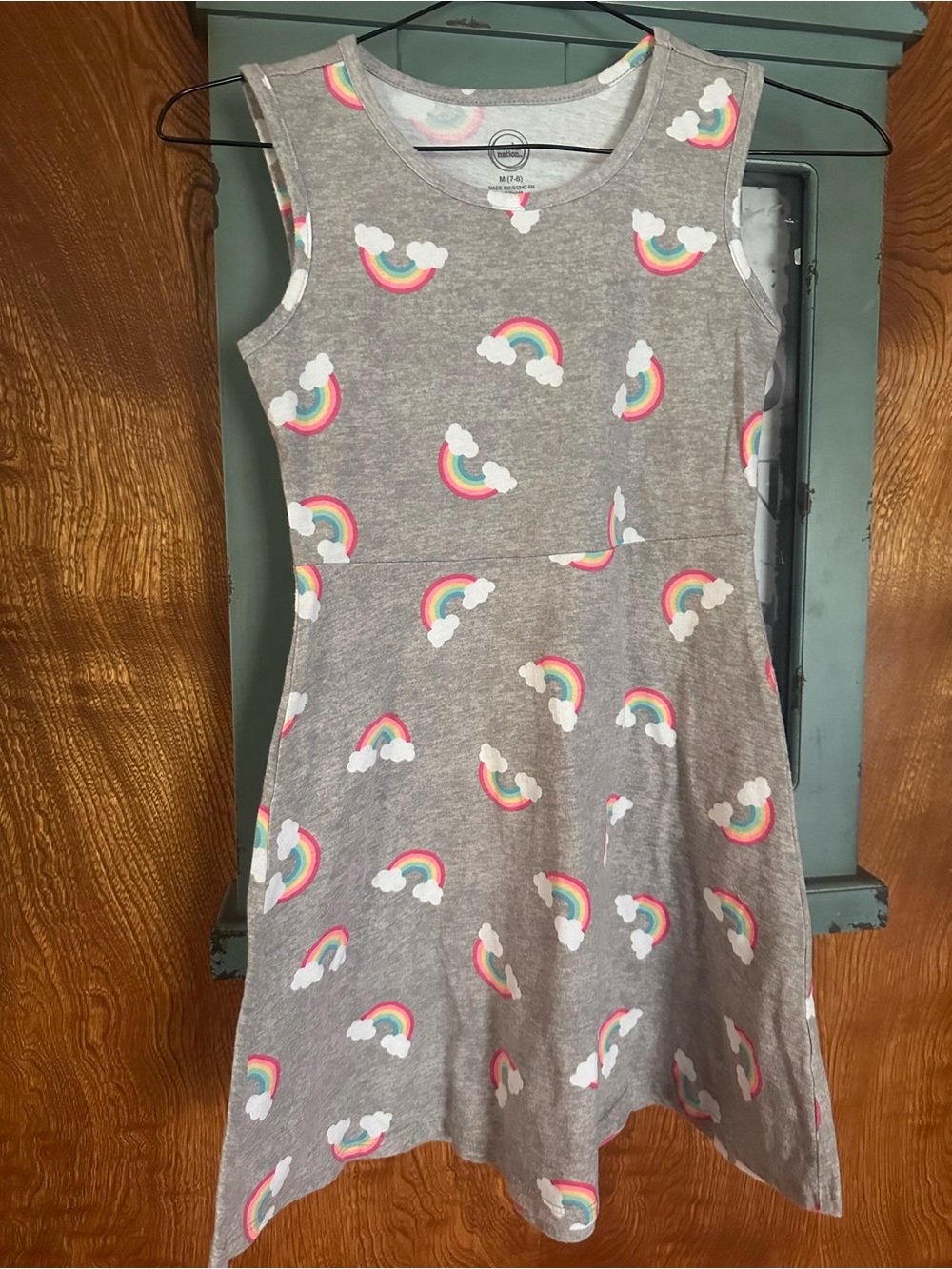 wonder nation Gray Sleeveless Dress with Rainbow and Cloud Print
